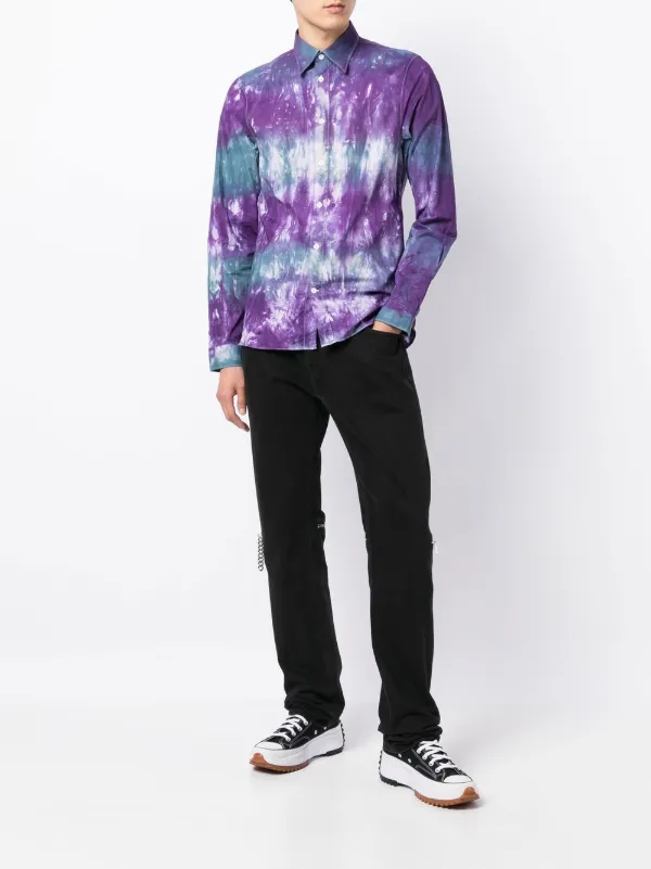 Stain Shade long-sleeve button-up tie-dye Shirt Blue FARFETCH IN