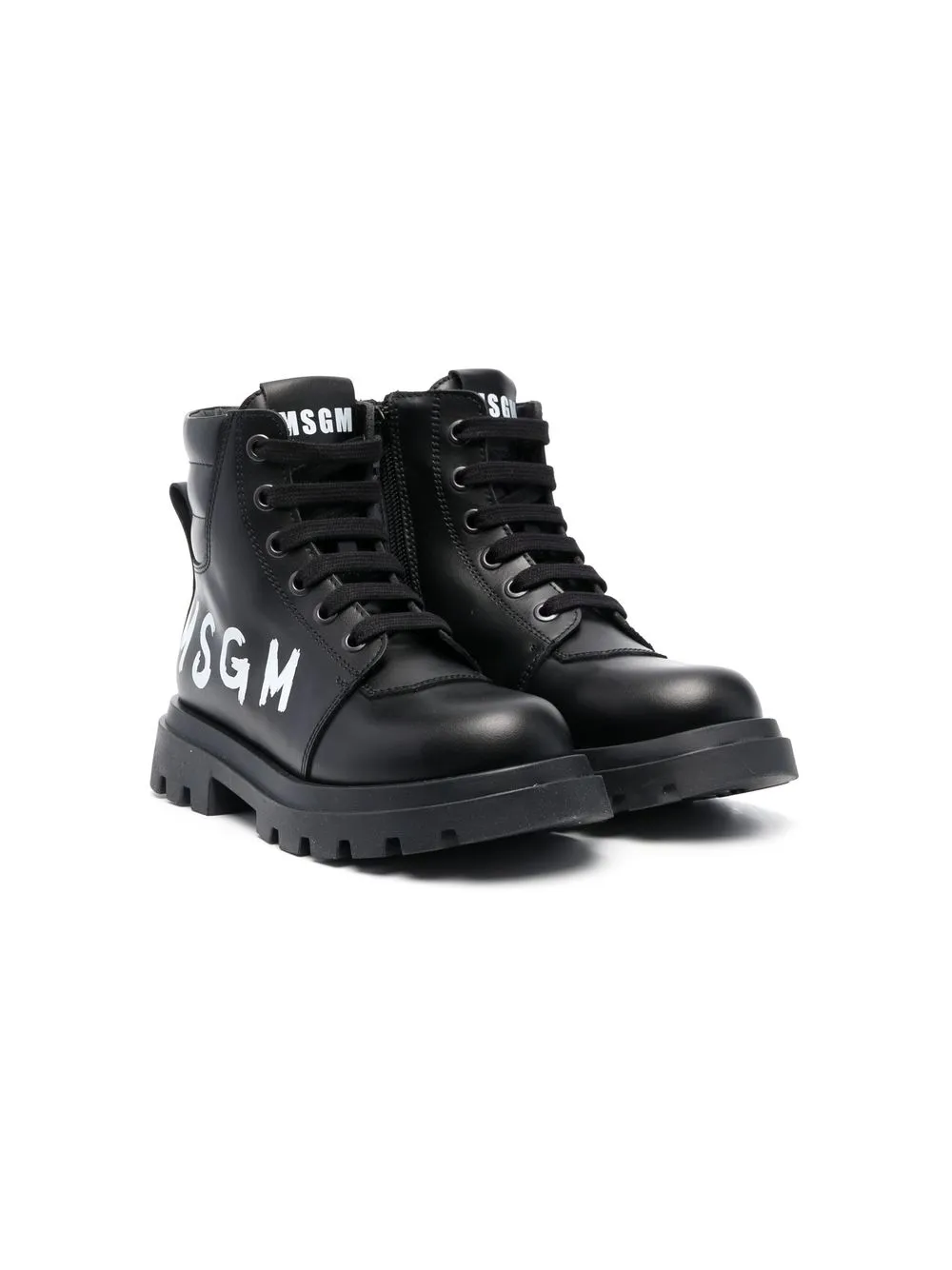 

MSGM Kids botas militares con logo estampado - Negro