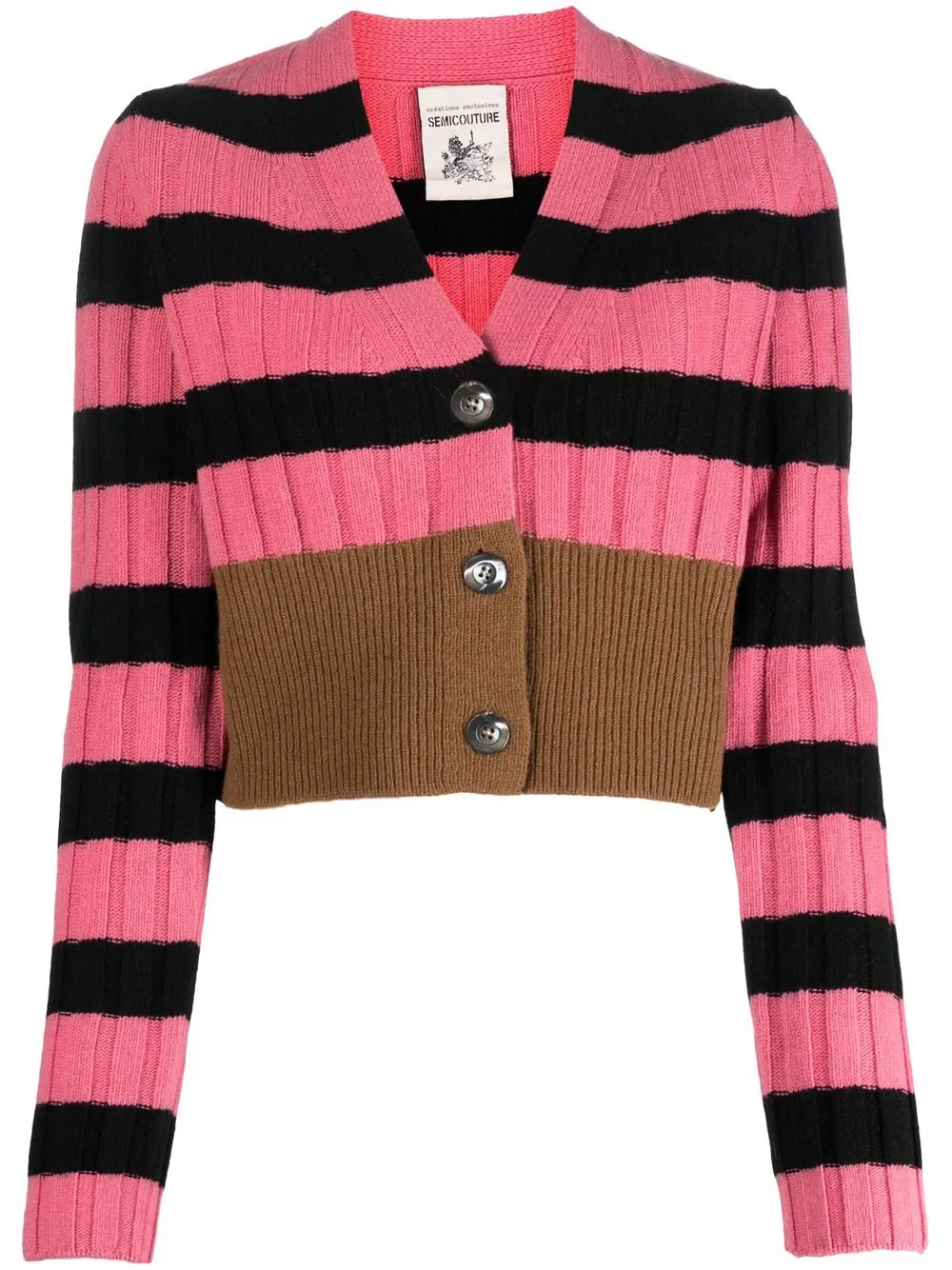 

Semicouture striped ribbed-knit cardigan - Pink