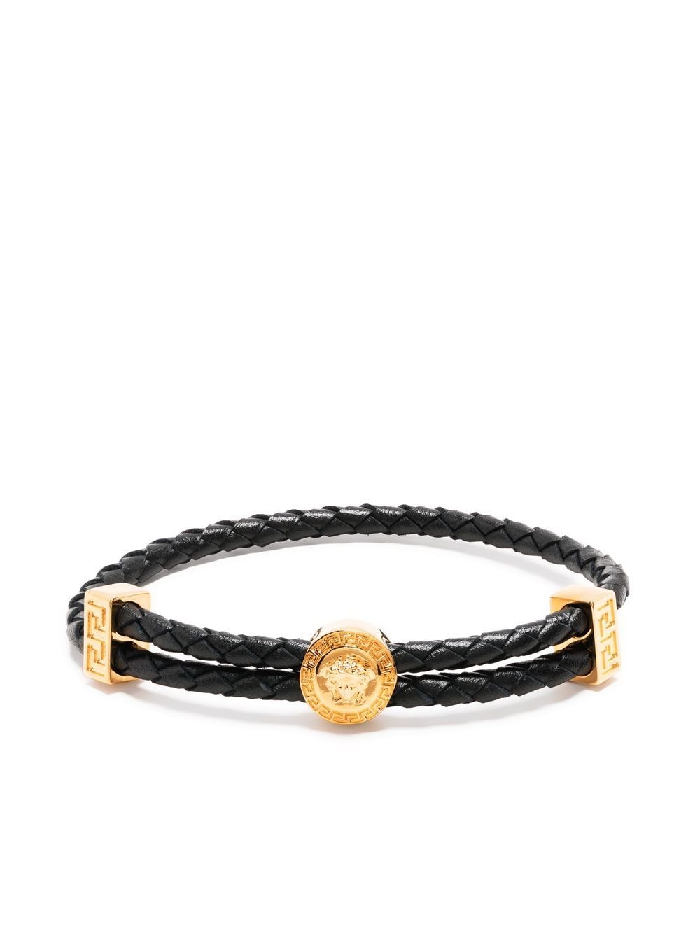Versace Black Greca Leather Bracelet in Metallic for Men  Lyst