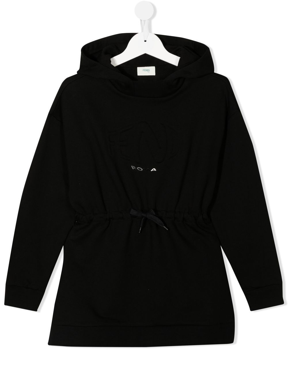 Fendi Kids' Metallic-logo Drawstring Hoodie In Black