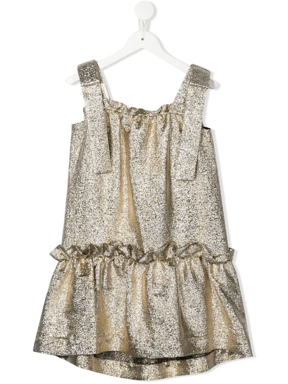 

Stella McCartney Kids vestido glitter sin mangas con volantes - Dorado