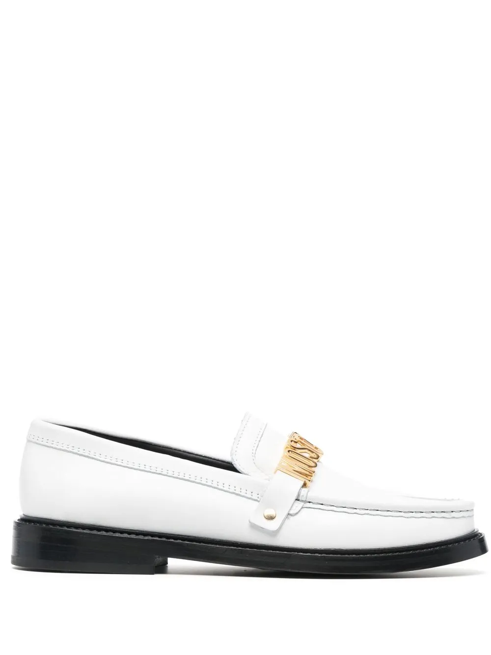 

Moschino logo-plaque round toe loafers - White