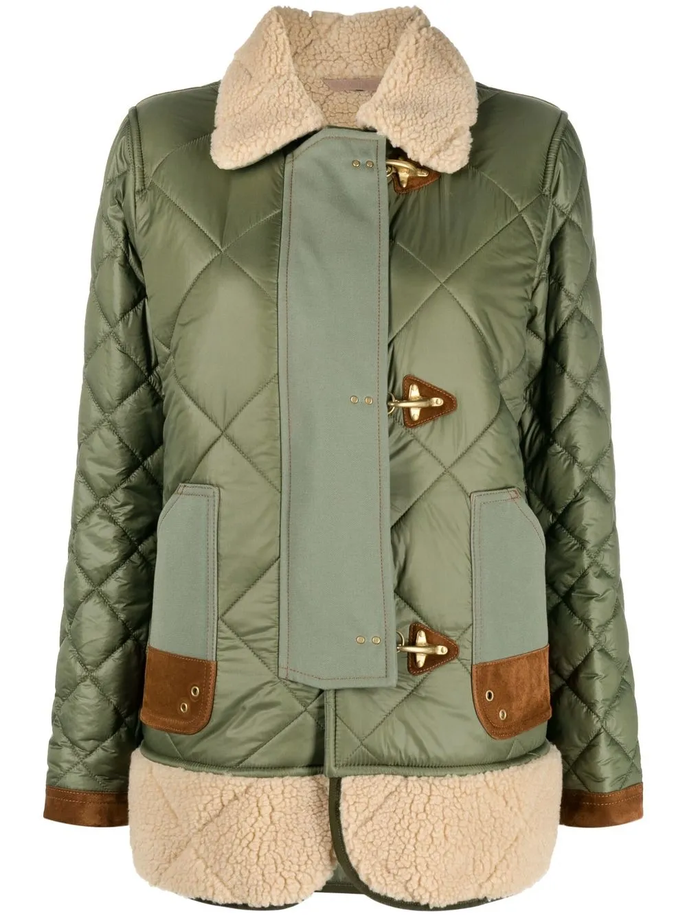 

Fay faux-shearling lined quilted coat - Green