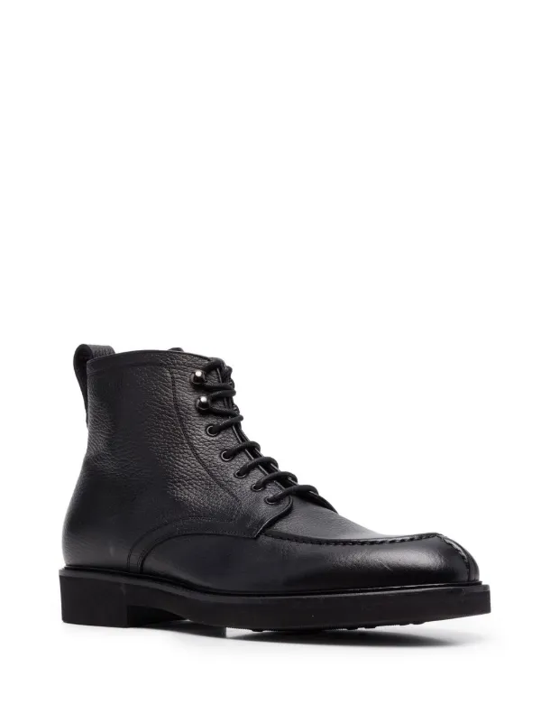 Canali Lace-Up Leather Ankle Boots - Black