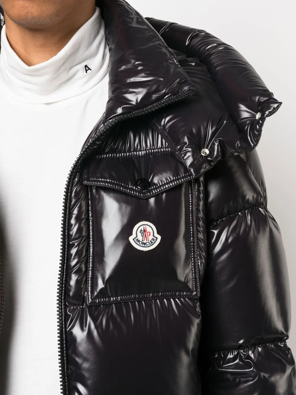 Shop Moncler High-shine Padded Jacket In Black