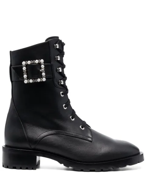 Stuart Weitzman pearl buckle ankle boots