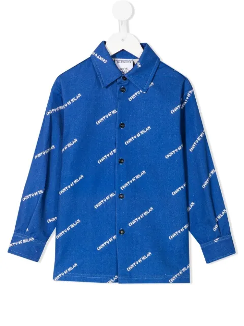 Marcelo Burlon County Of Milan Kids قميص بأزرار وشعار الماركة 