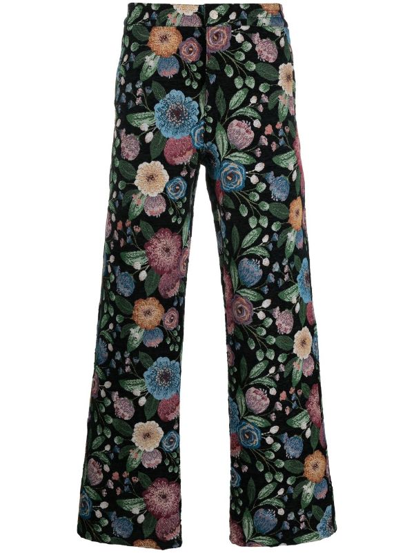 floral-jacquard straight-leg trousers