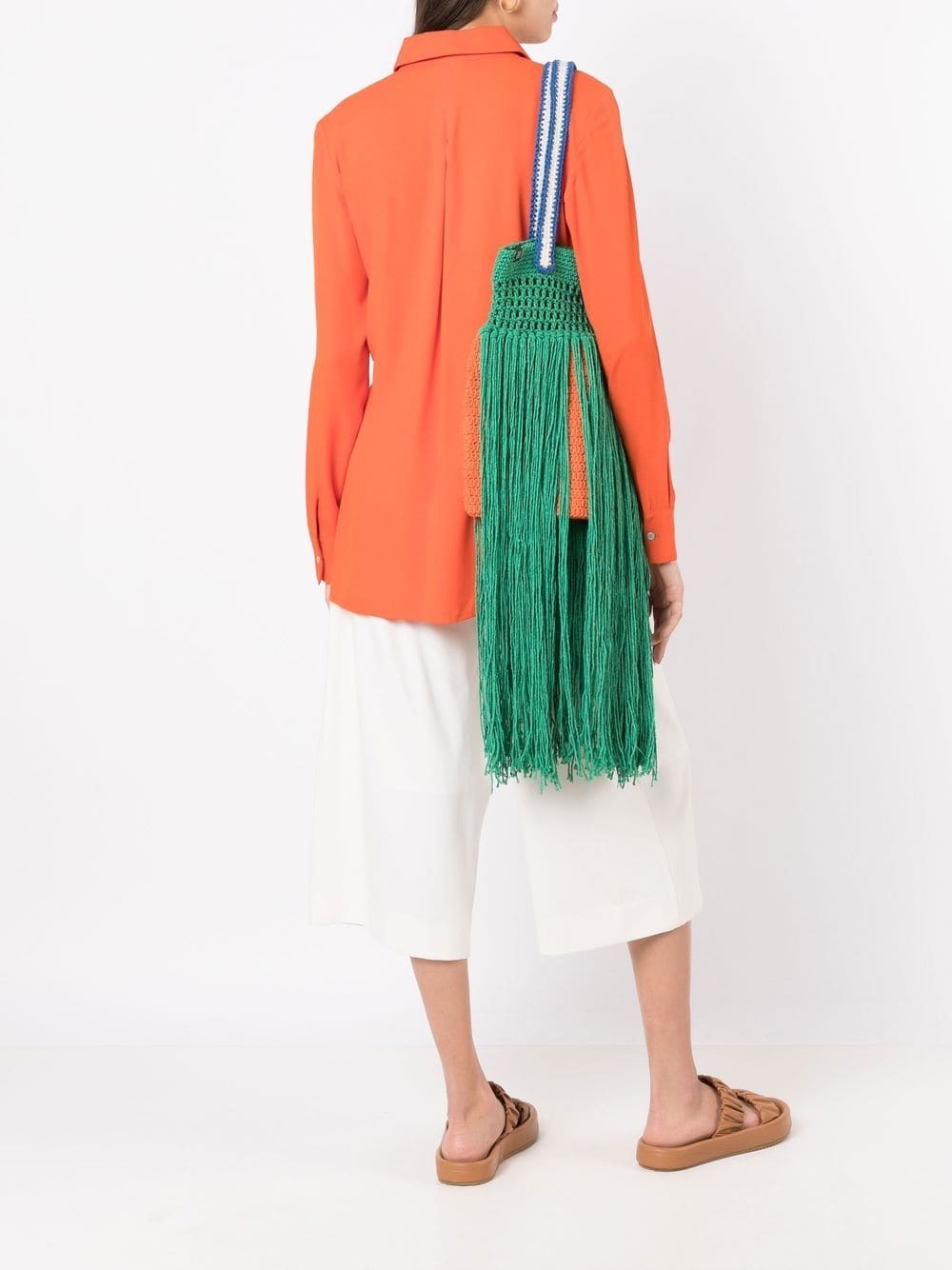 Shop Nannacay Felipa Fringe-detail Knitted Tote Bag In Green