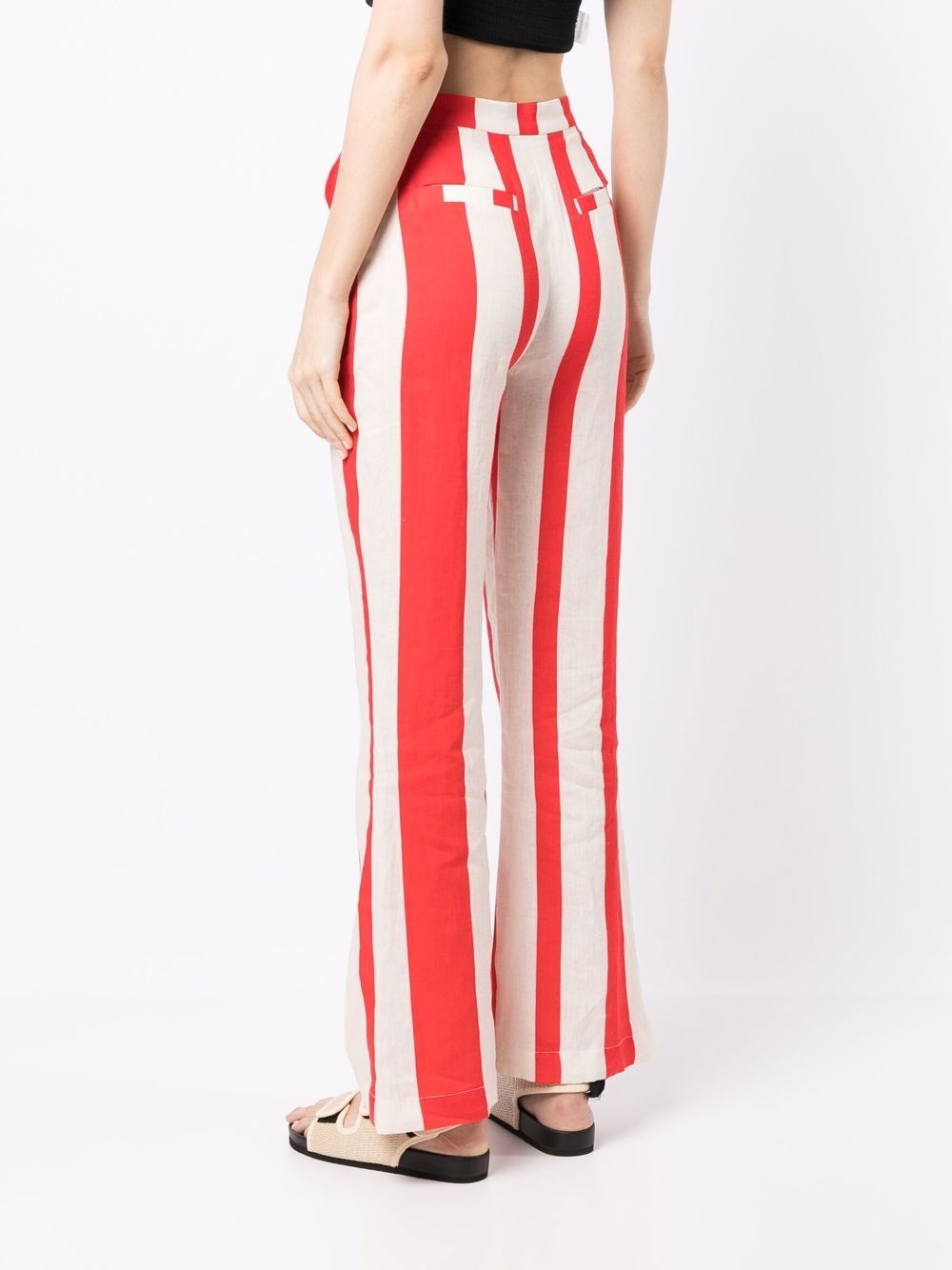 Shop Bambah Striped Linen Trousers In Red