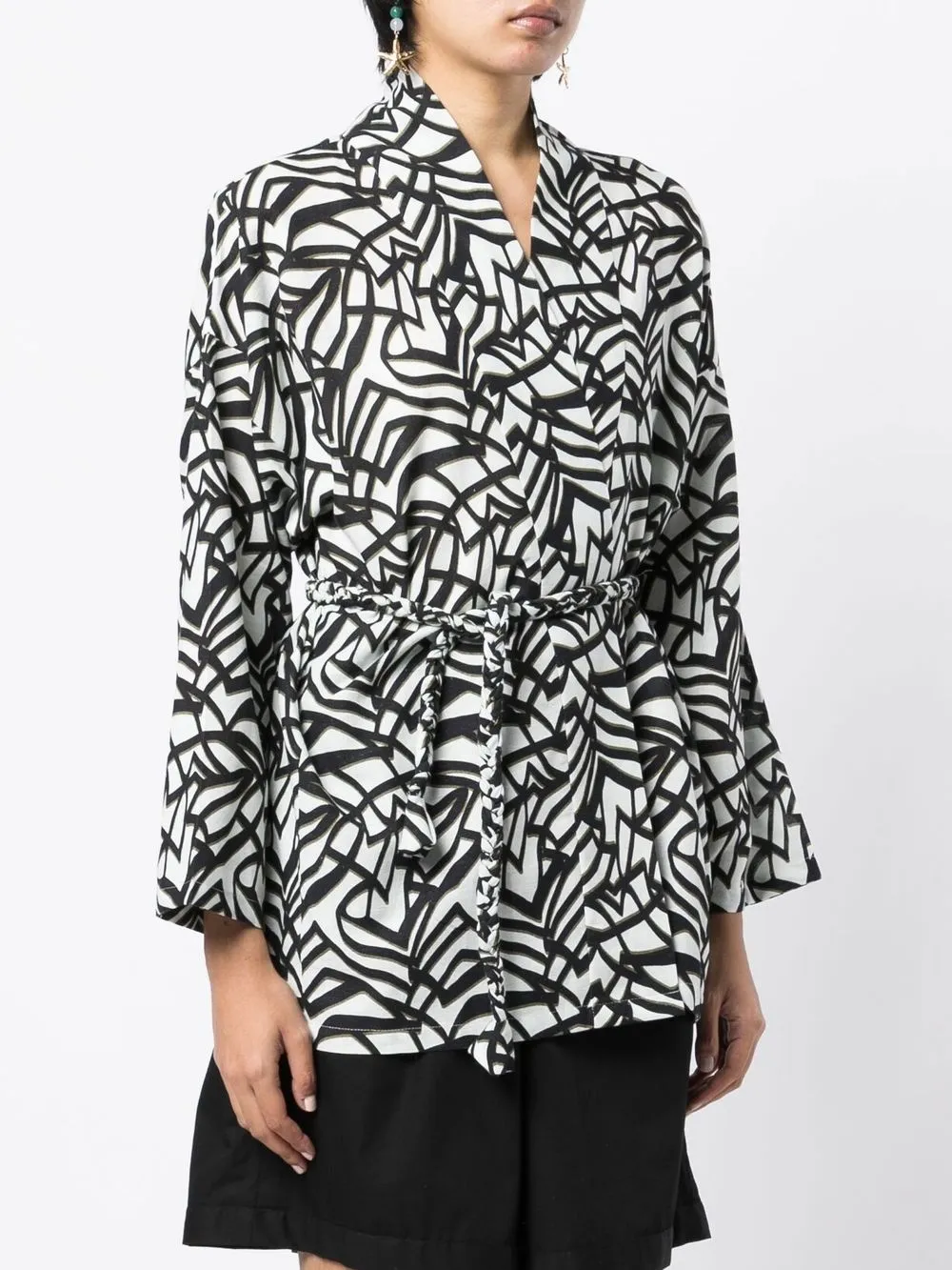  Bambah Wickelbluse Mit Geometrischem Print   Schwarz 