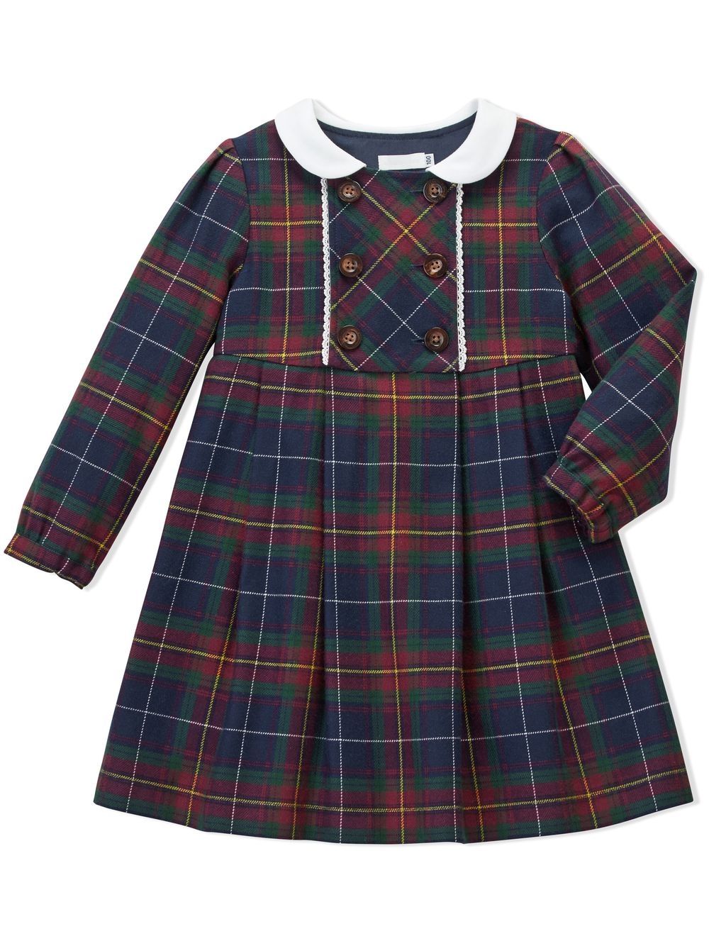 Miki House Kids' Double-breasted Tartan-print Dress In Blue