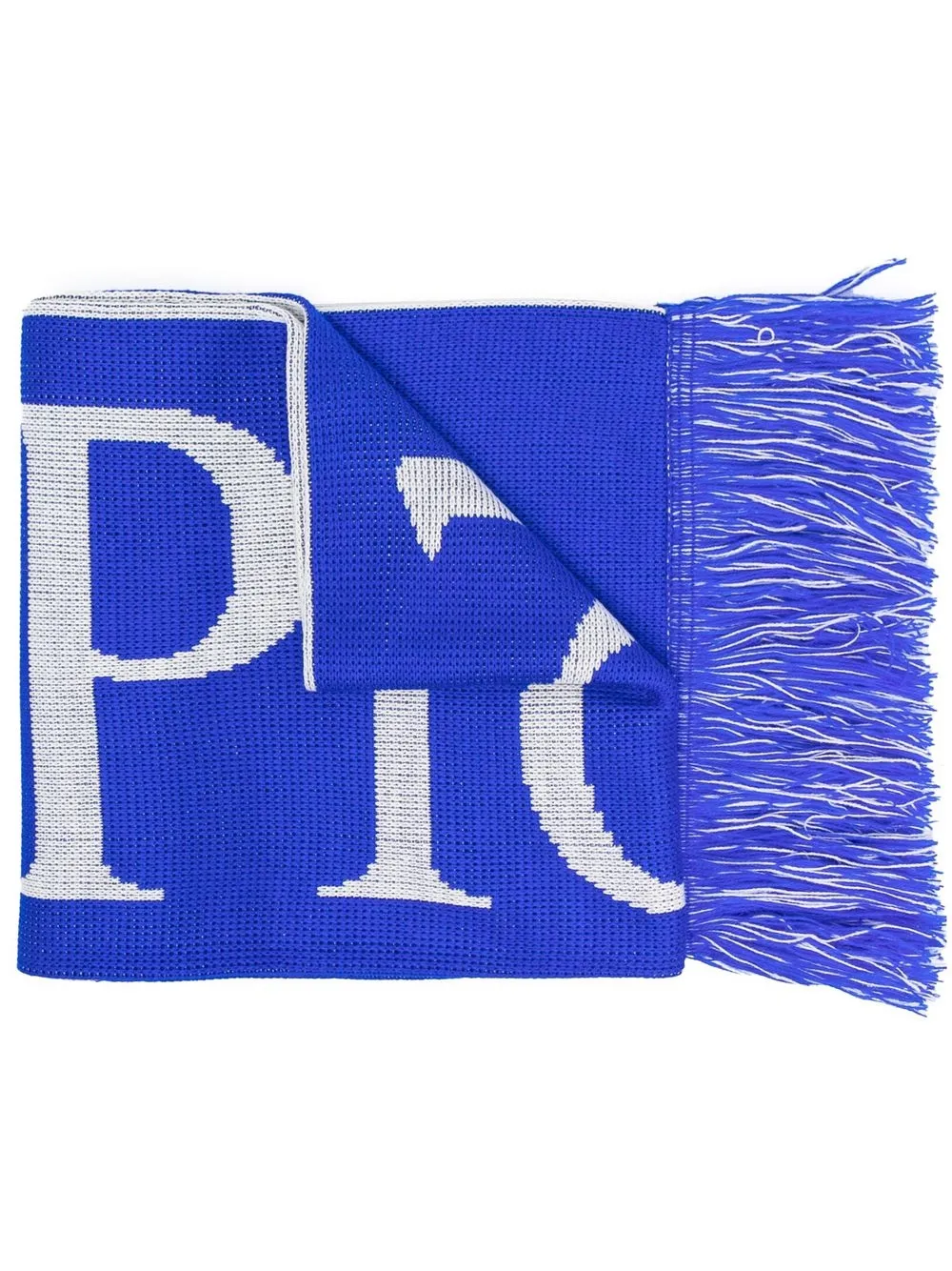 

Aries intarsia-knit logo frayed scarf - Blue