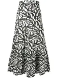 Bambah geometric-print ruffle midi skirt - White