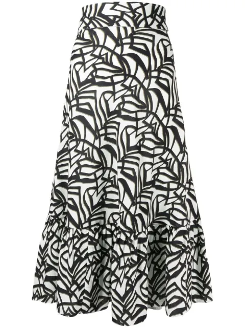 Bambah geometric-print ruffle midi skirt 