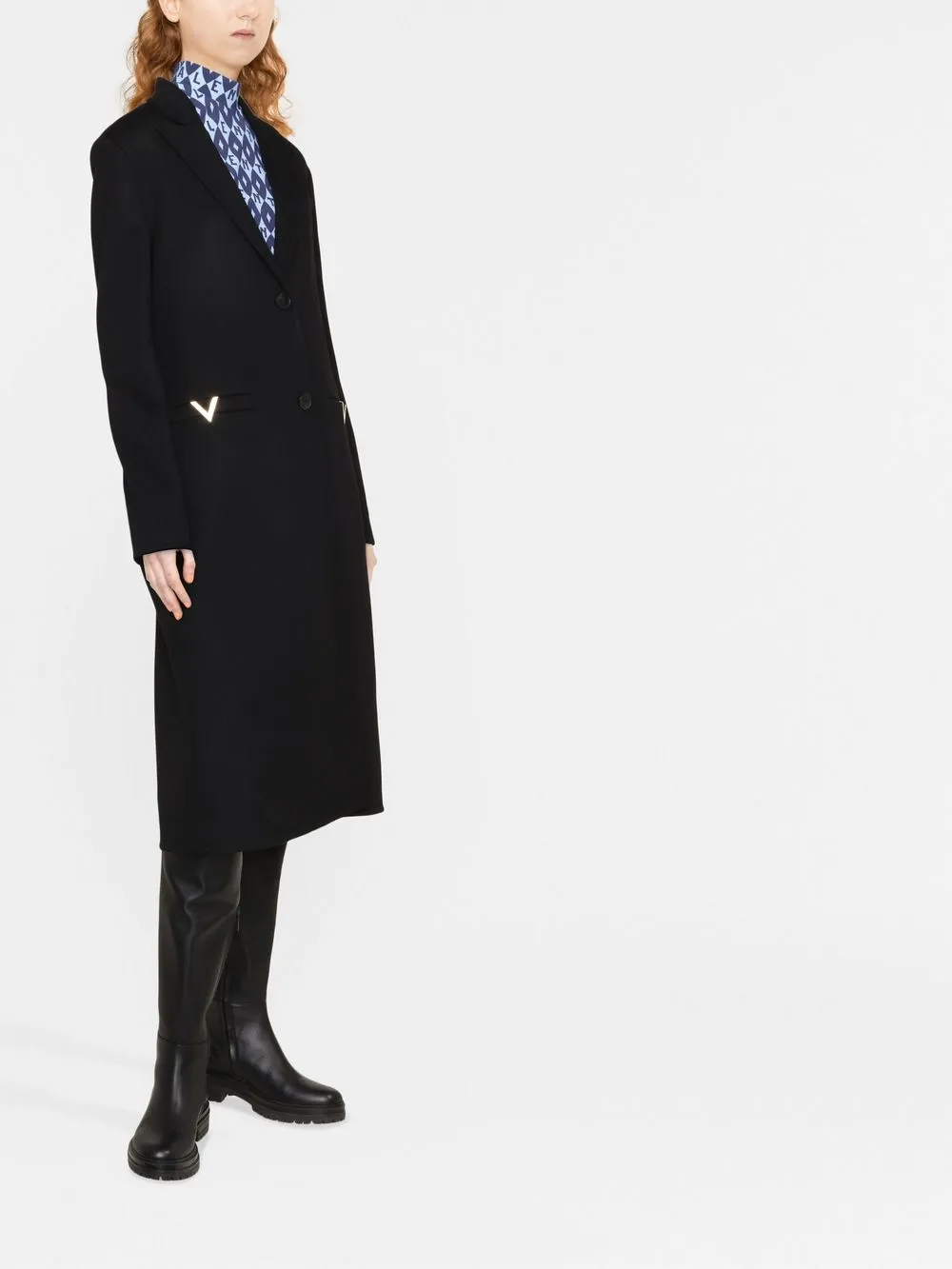 Shop Valentino Logo-plaque Single-breasted Coat In Black