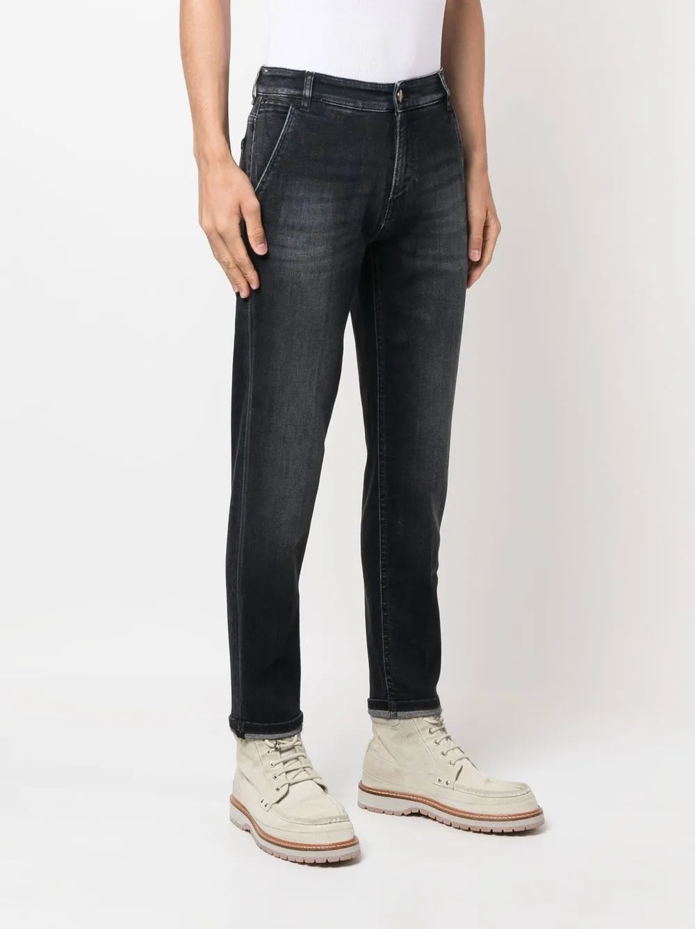  Pt Torino Straight Leg Jeans Mit Logo Patch   Schwarz 