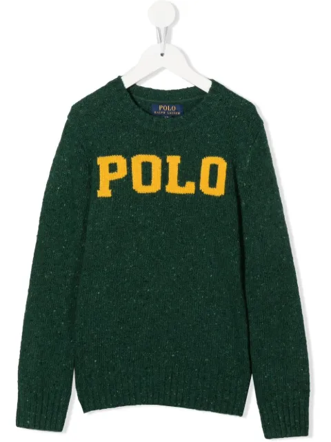 POLO RALPH LAUREN KIDS logo-intarsia speckled jumper