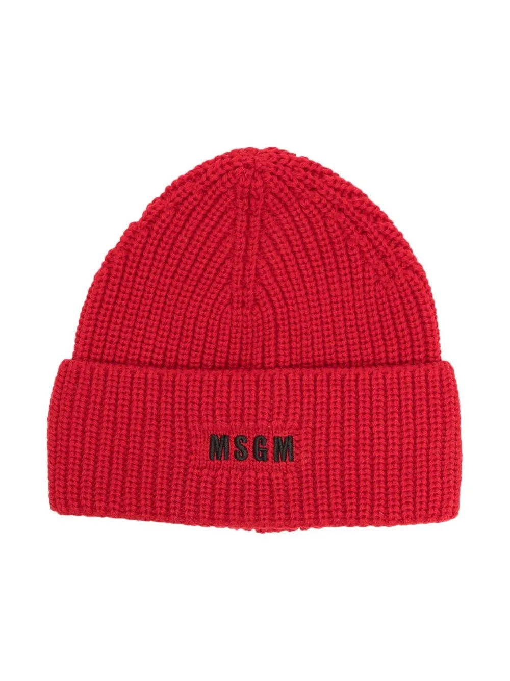 

MSGM Kids gorro tejido de canalé con logo bordado - Rojo