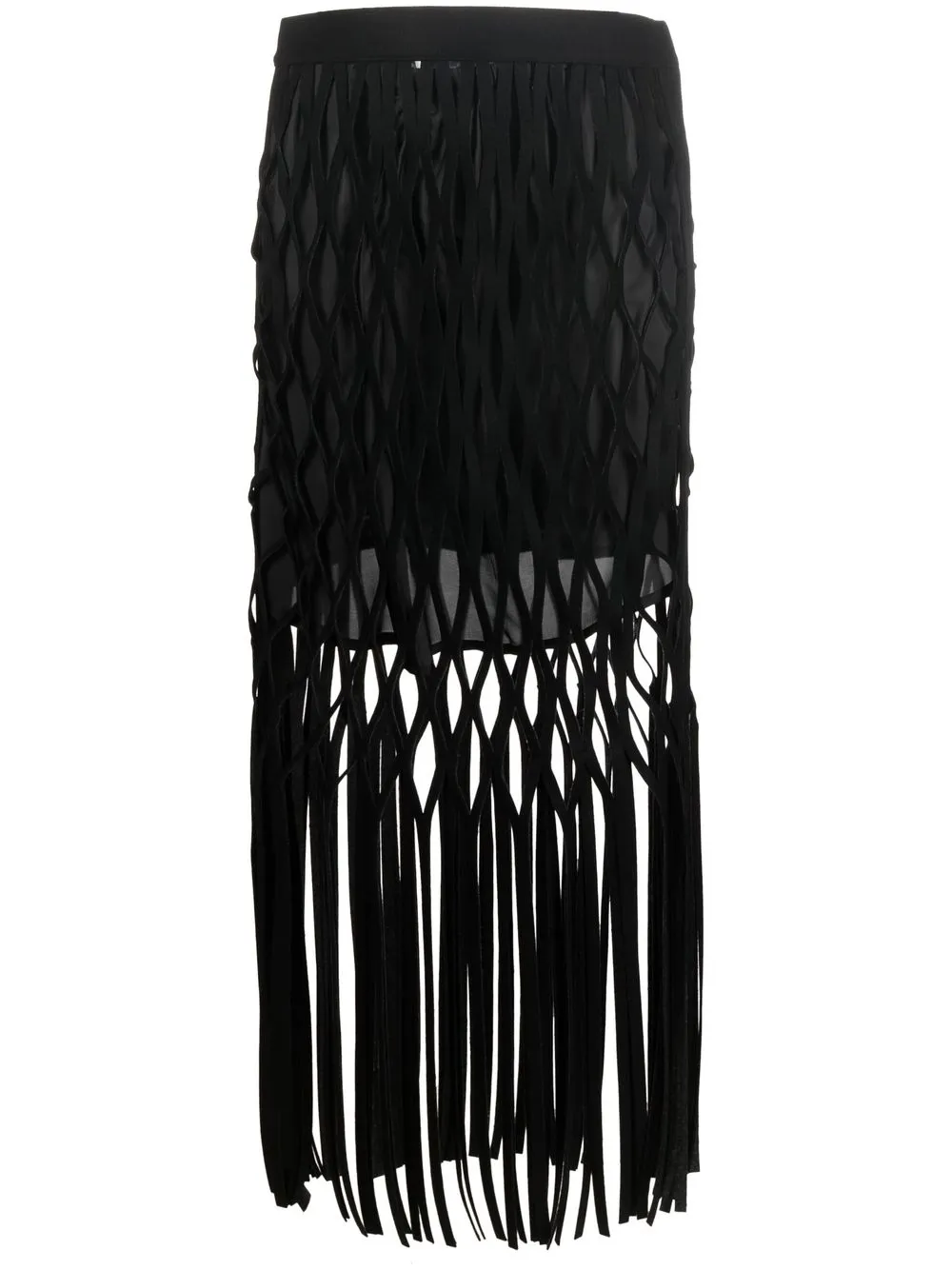 

sacai fringed wool midi skirt - Black