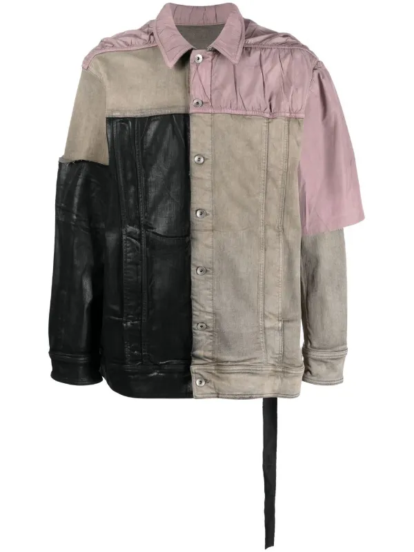Rick Owens DRKSHDW Jumbo Worker patchwork jacket men Polyester Cotton Rubber Cotton Polyamide L Grey