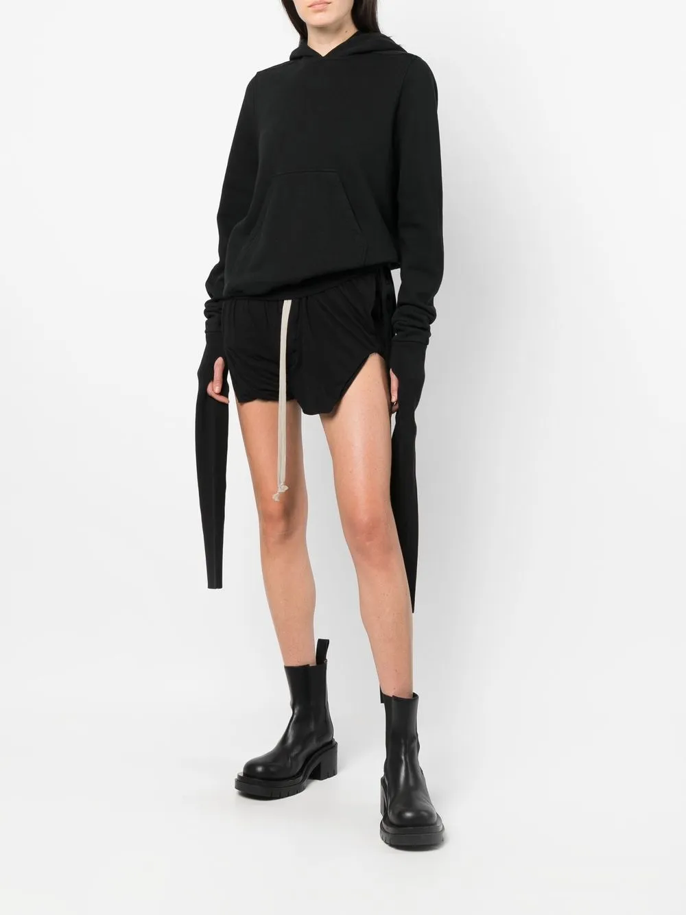 Rick Owens DRKSHDW Hoodie met geribbelde afwerking - Zwart