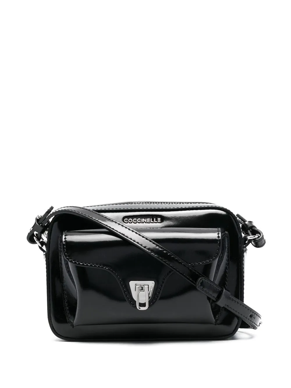 

Coccinelle bolsa crossbody con placa del logo - Negro