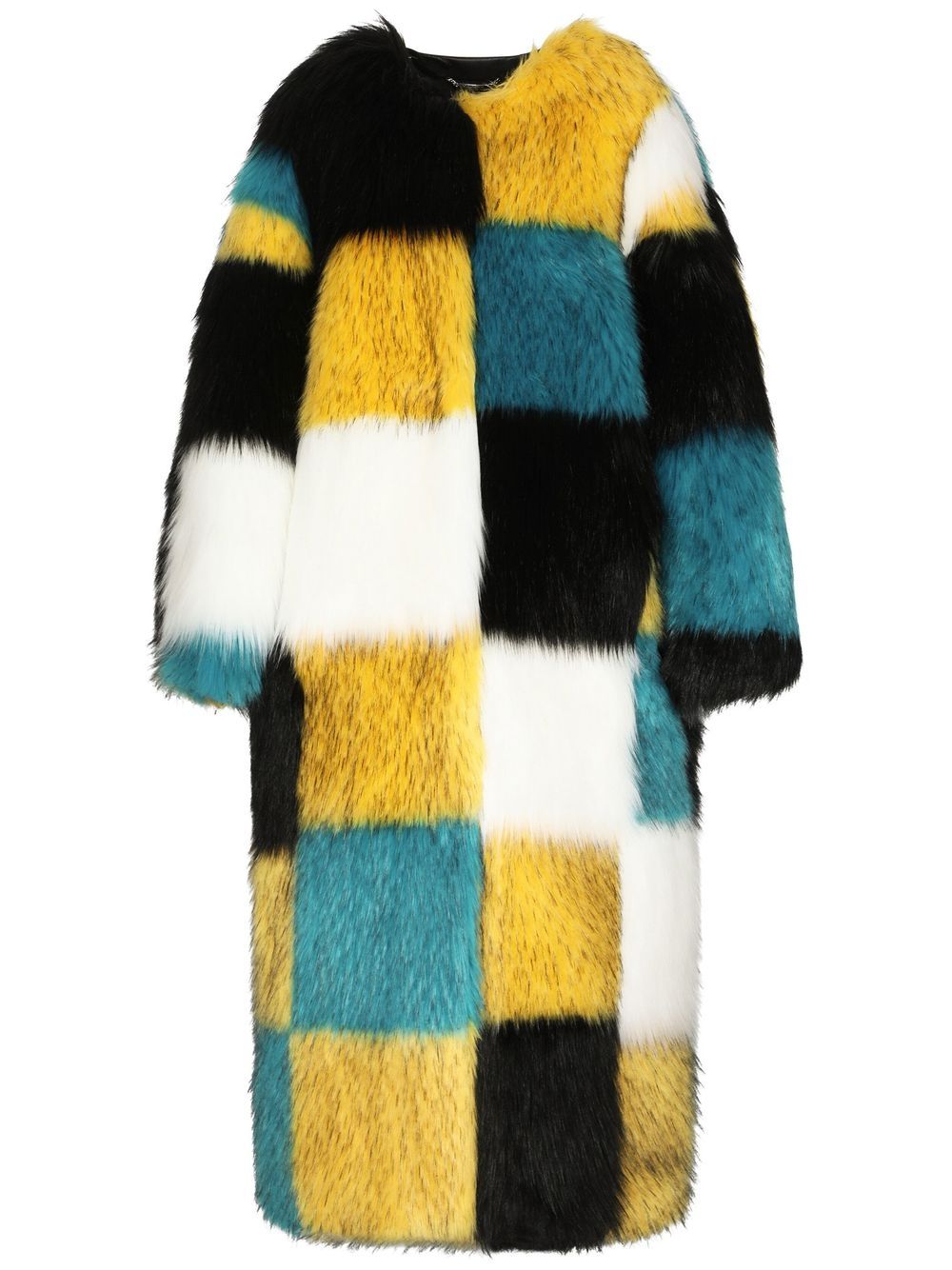 Dolce & Gabbana Damier-design Long-hair Faux Fur Coat In Multicolor