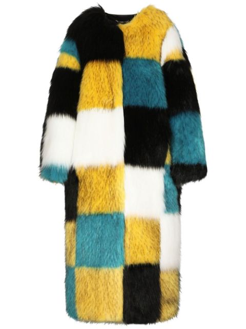 Dolce & Gabbana check-pattern faux-fur coat Women