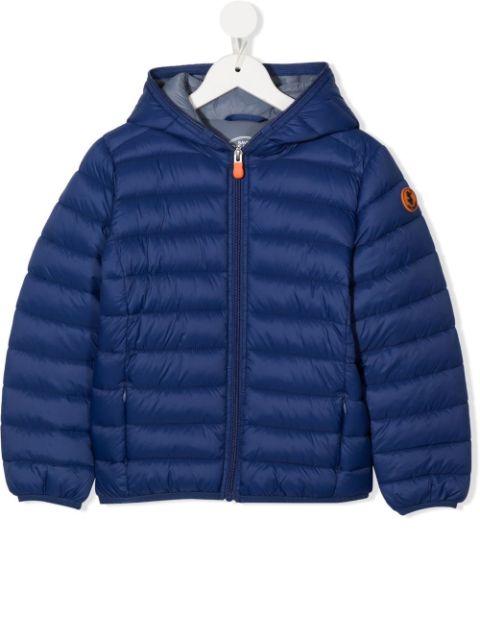 Save The Duck Kids - logo-patch hooded quilted jacket