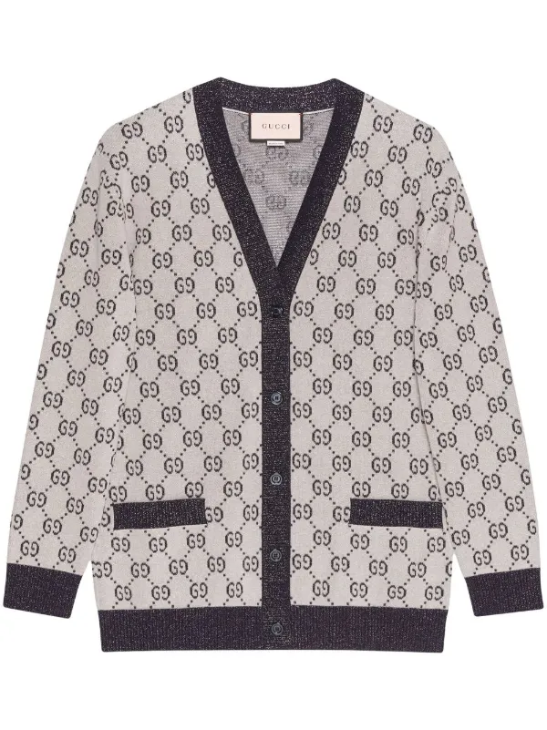 GG Intarsia Cotton Cardigan in Black - Gucci