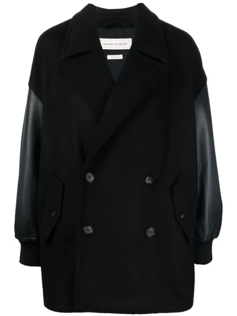 Alexander McQueen leather-trim double-breasted jacket 