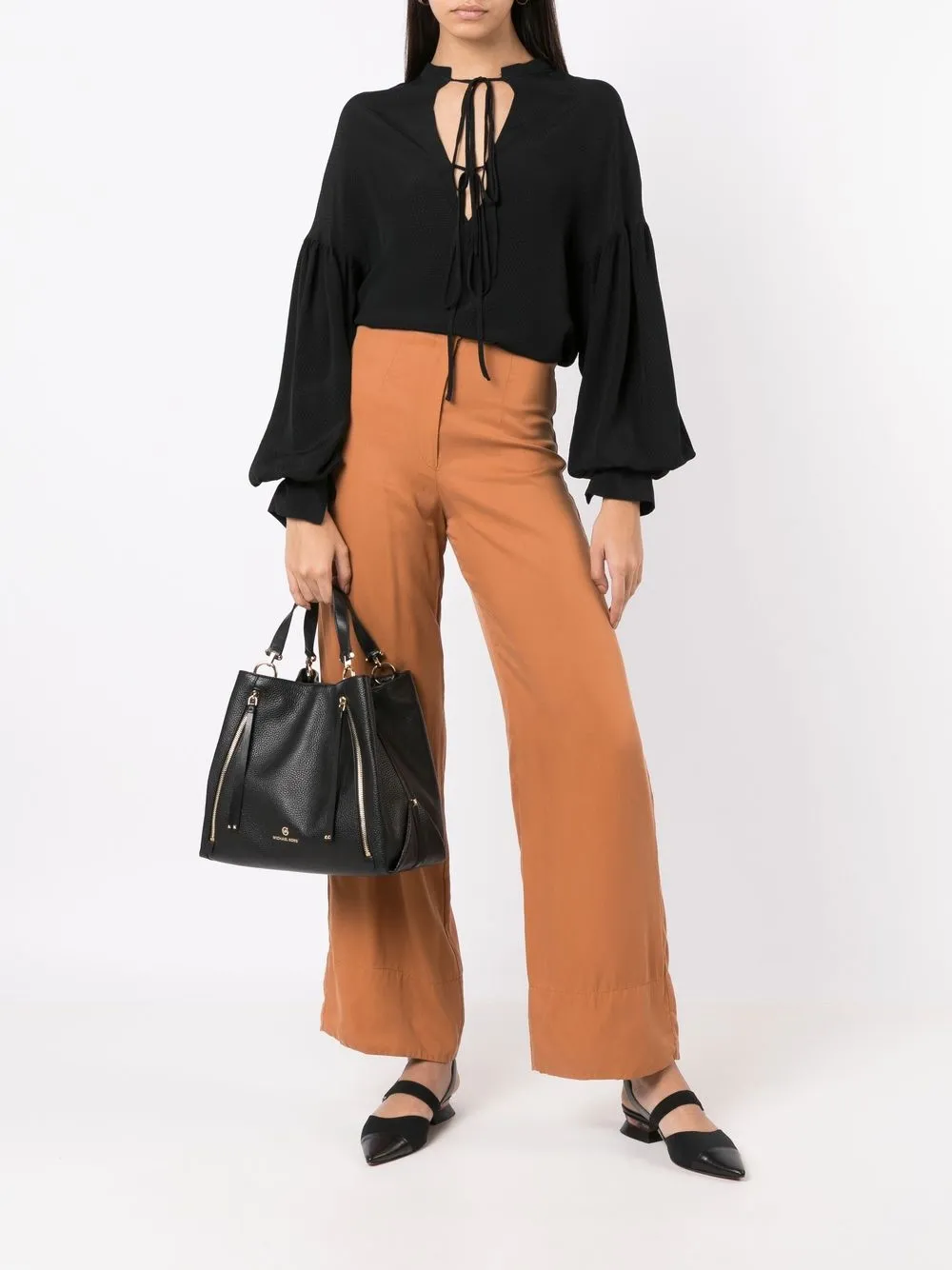 Michael Michael Kors Brooklyn leren draagtas - Zwart