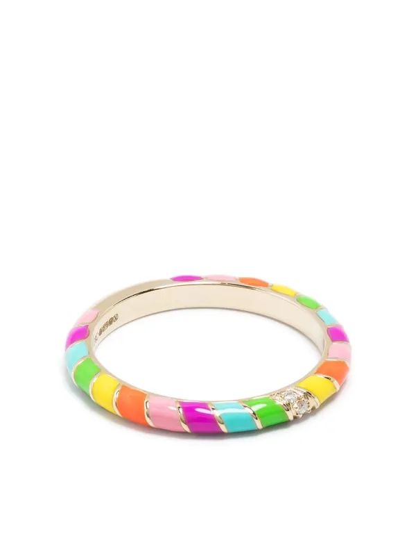 Yvonne Léon Mini Twisted Wedding Band, Rainbow Enamel, Gold and Yellow