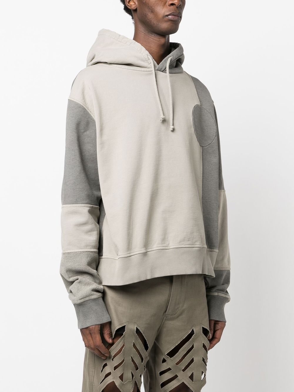 Shop Mm6 Maison Margiela Grey Patchwork Drawstring Hoodie In Neutrals