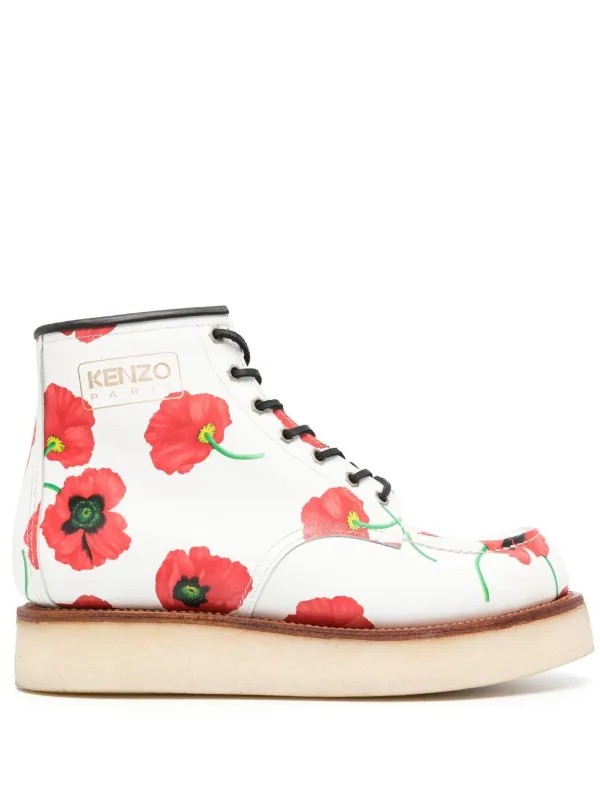 Kenzo Yama floral-print lace-up Boots White FARFETCH IN