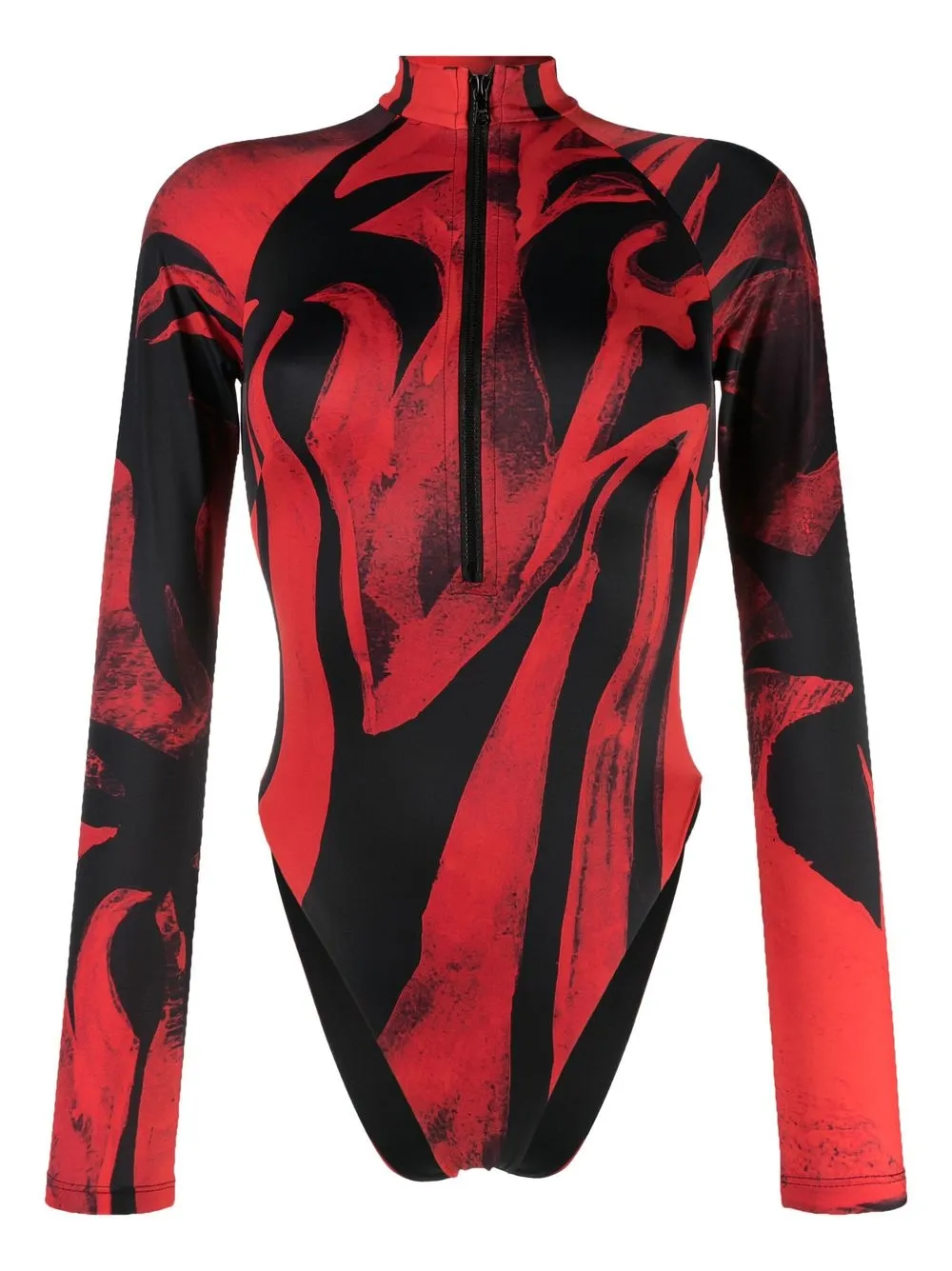 

Louisa Ballou abstract-pattern half-zip swimsuit - Red