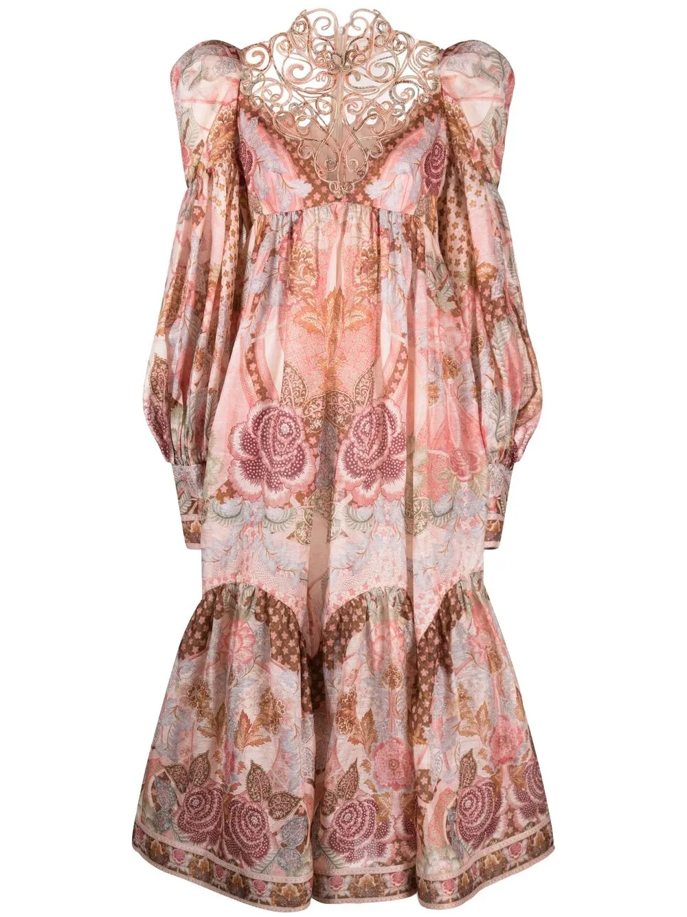 

ZIMMERMANN vestido Kaleidoscope Swirl Yoke - Rosado