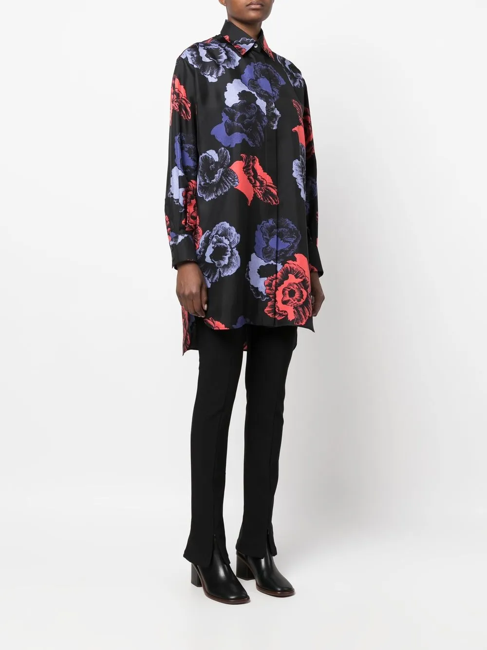  Ferragamo Floral-print Long-sleeve Shirt - Black 