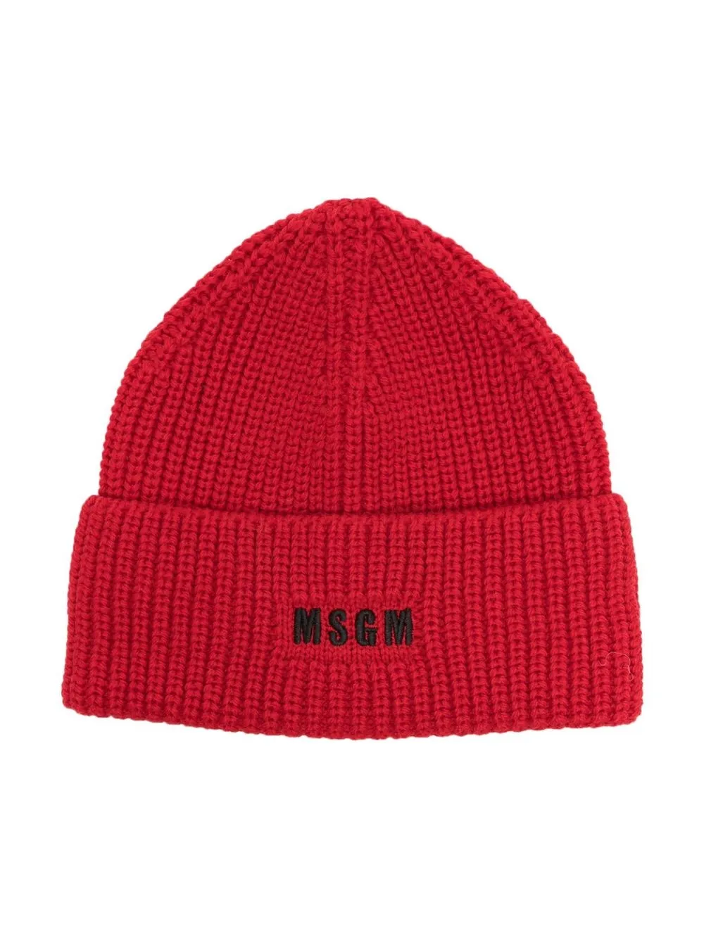 

MSGM Kids gorro tejido de canalé con logo bordado - Rojo