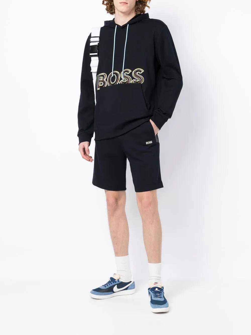 BOSS Hoodie met geborduurd logo - Blauw
