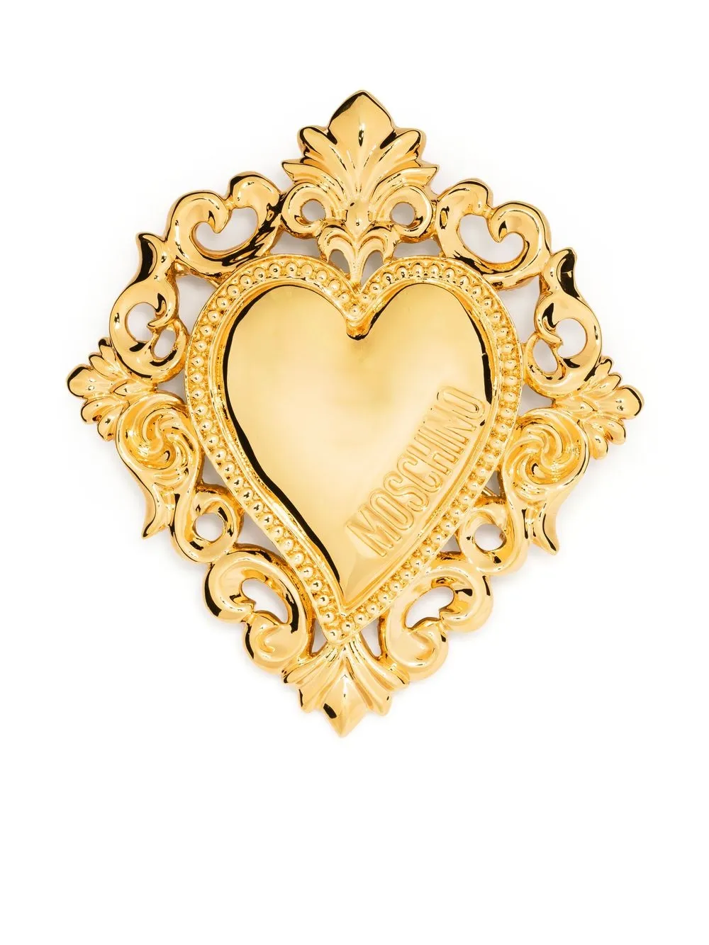 

Moschino embossed-logo heart brooch - Gold