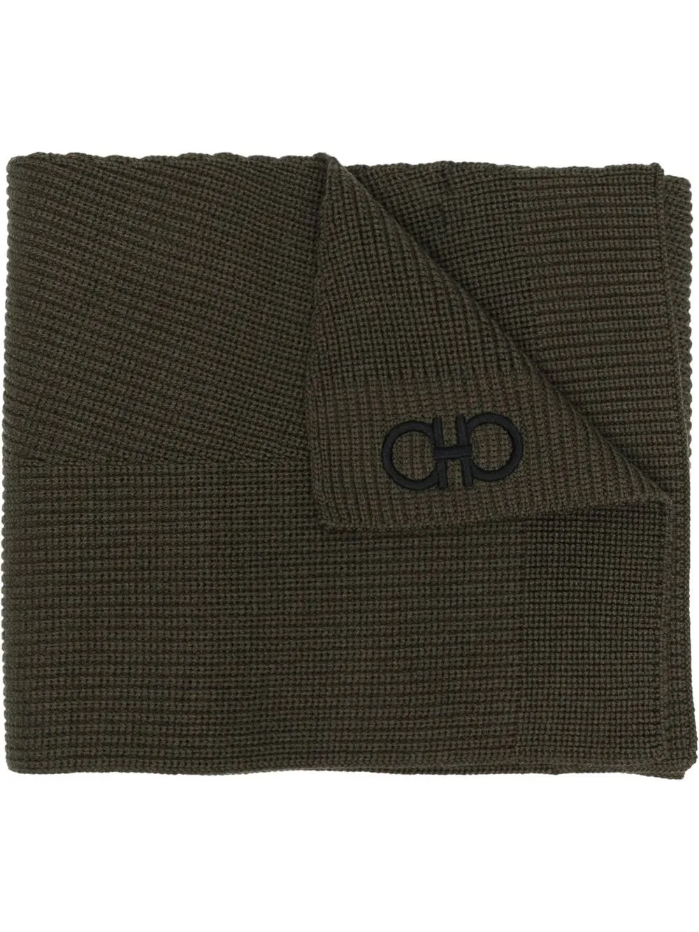 

Ferragamo Gancini-logo ribbed-knit scarf - Green