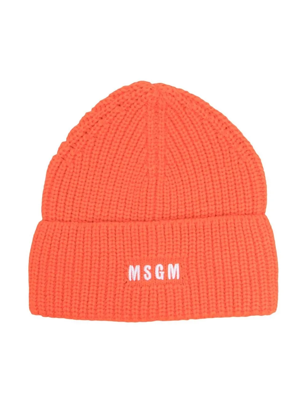 

MSGM Kids gorro tejido de canalé con logo bordado - Naranja