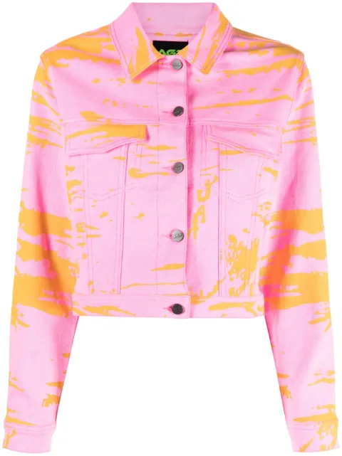 AGR abstract-print cropped denim jacket