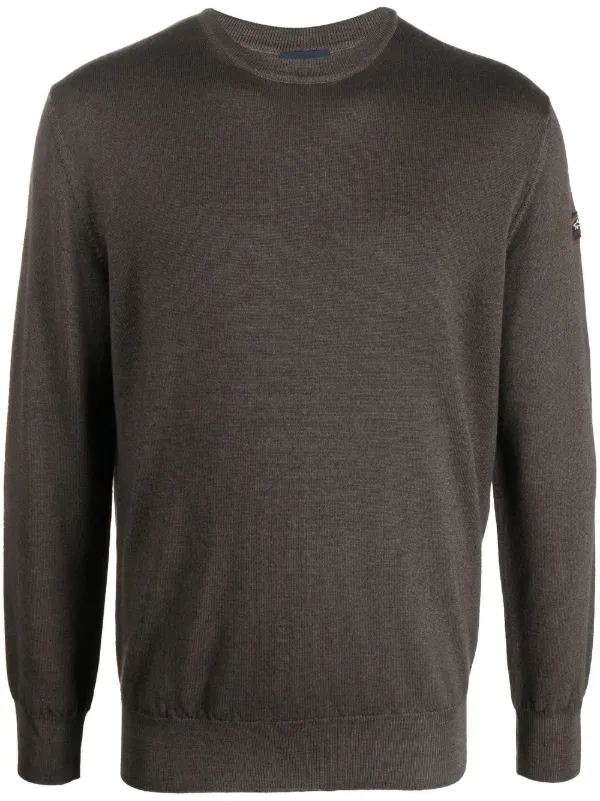 Paul & Shark Virgin Wool Crew Neck Jumper in Brown