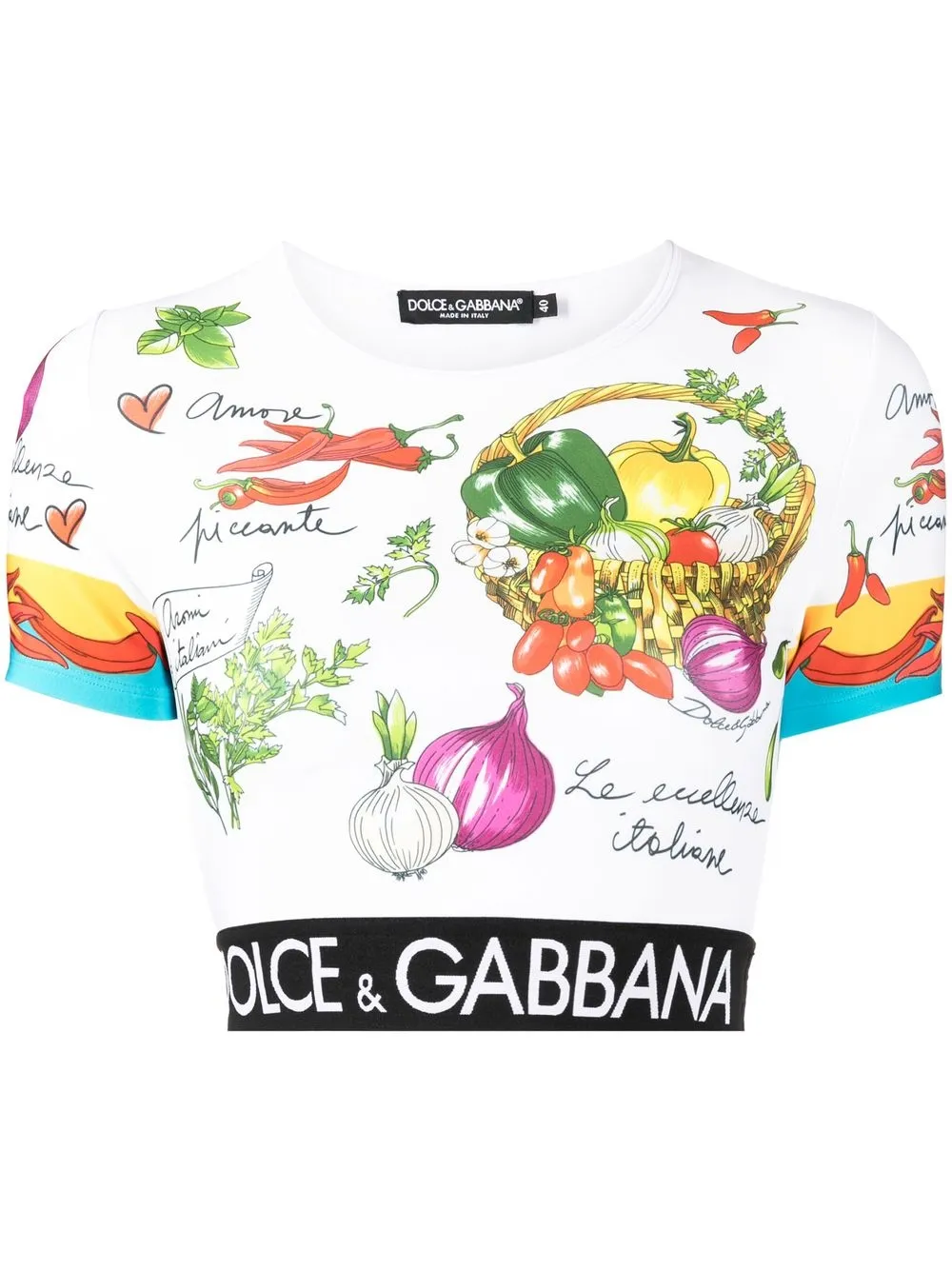 

Dolce & Gabbana top corto con logo estampado - Blanco