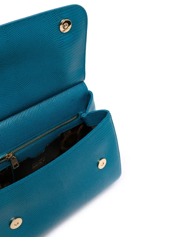 Dolce & Gabbana Turquoise Leather Small Miss Sicily Top Handle Bag