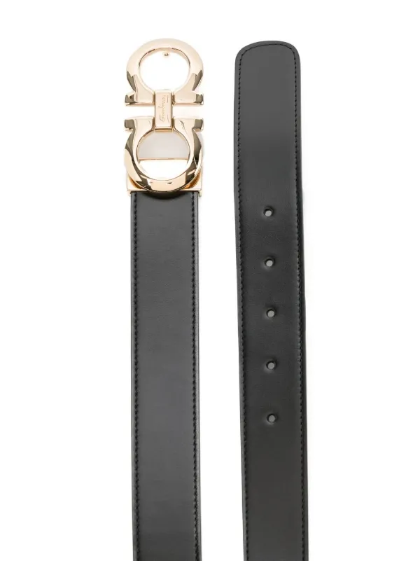 VIP【関税送料無料】希少 FERRAGAMO BLACK LEATHER GANCINI BELT Ferragamo Black Reversible Belt With Gancini Buckle In